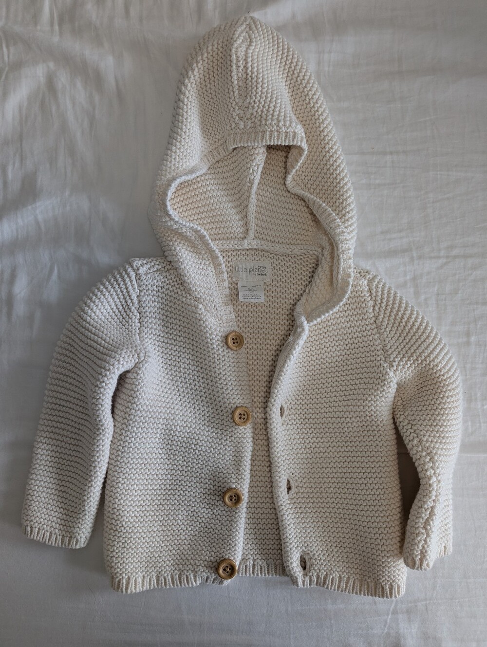 Little Planet By Carter's Cream Hooded Knit Baby Cardigan Size 9 Months